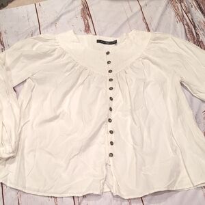 Doe & Rae White Relaxed Bib Collar Blouse